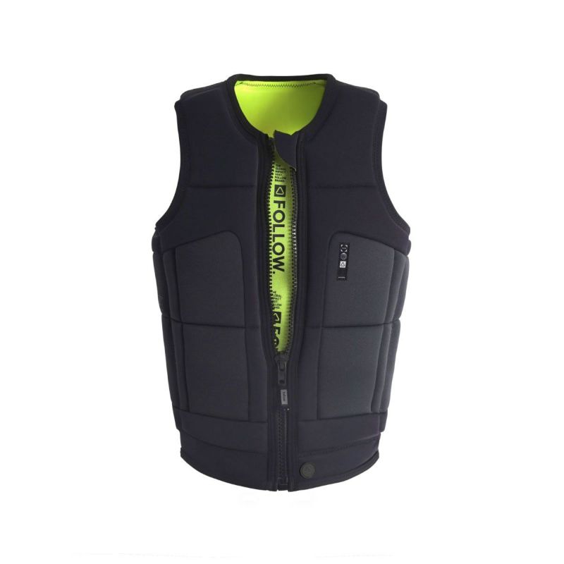 FollowのGlobal（黄色の裏地と黒）インパクトベストの正面前開き