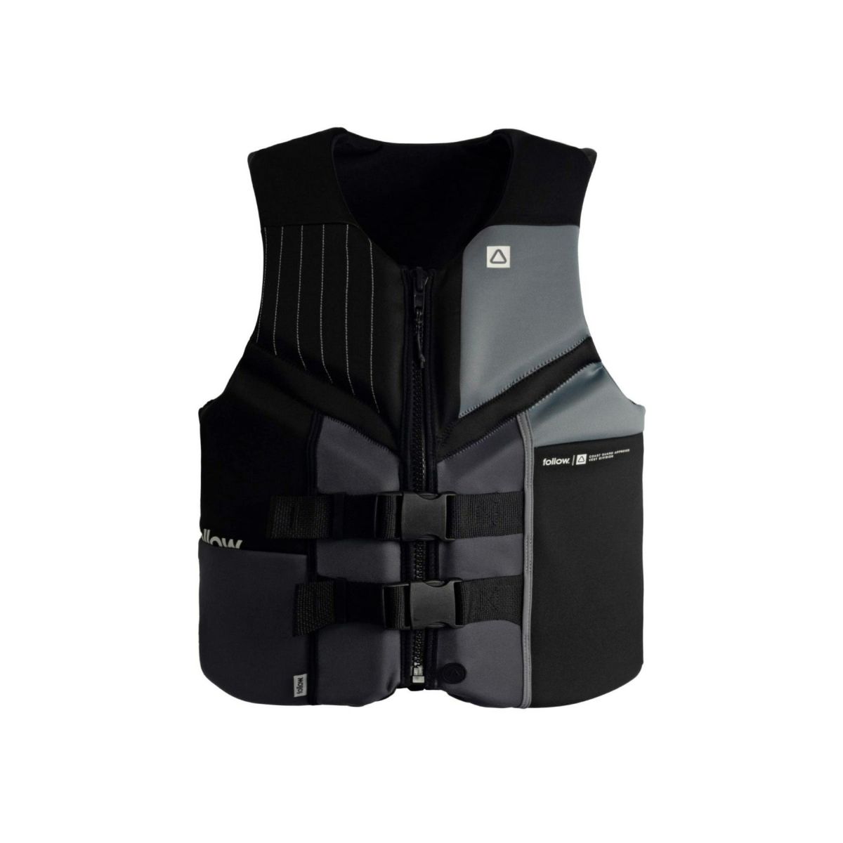 FollowのCure2 CGA（黒とグレー）初心者用ライフジャケットの正面
