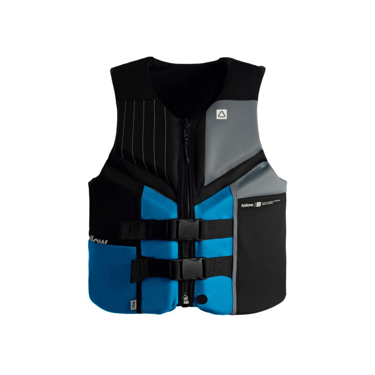 FollowのCure2 CGA（青と黒）初心者用ライフジャケットの正面