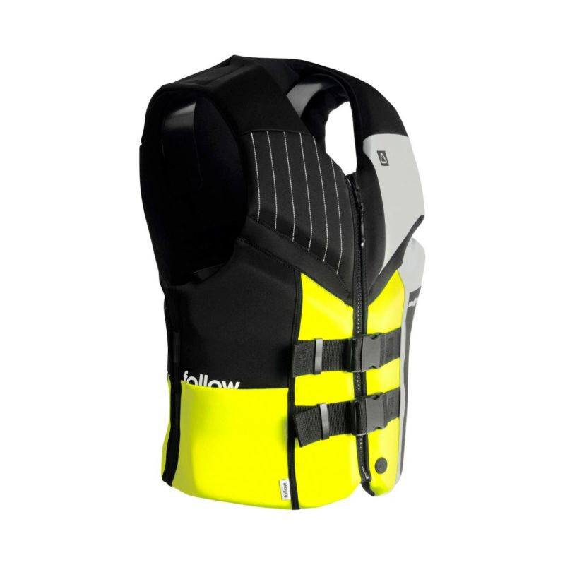FollowのCure2 CGA Ladies（黒と黄色）初心者女性用ライフジャケットの側面