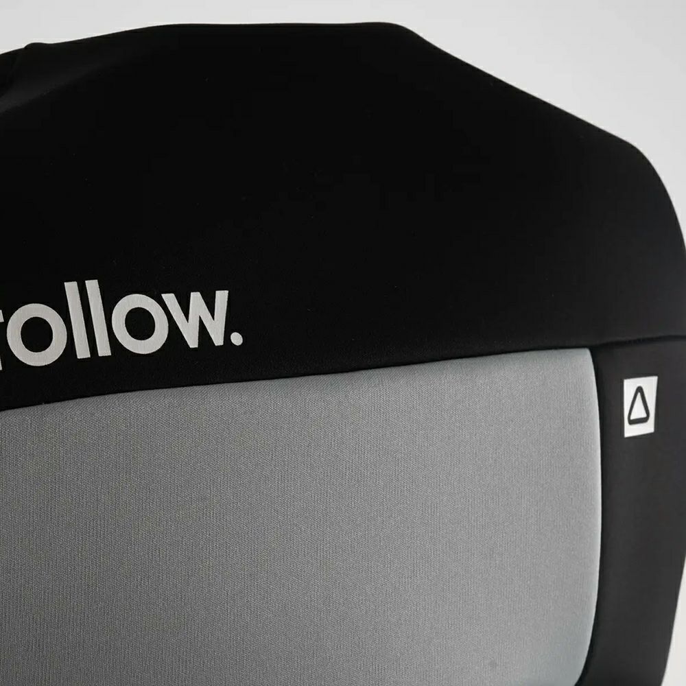 FollowのCure2 CGA Ladies（黒と黄色）初心者女性用ライフジャケットの背面ロゴ