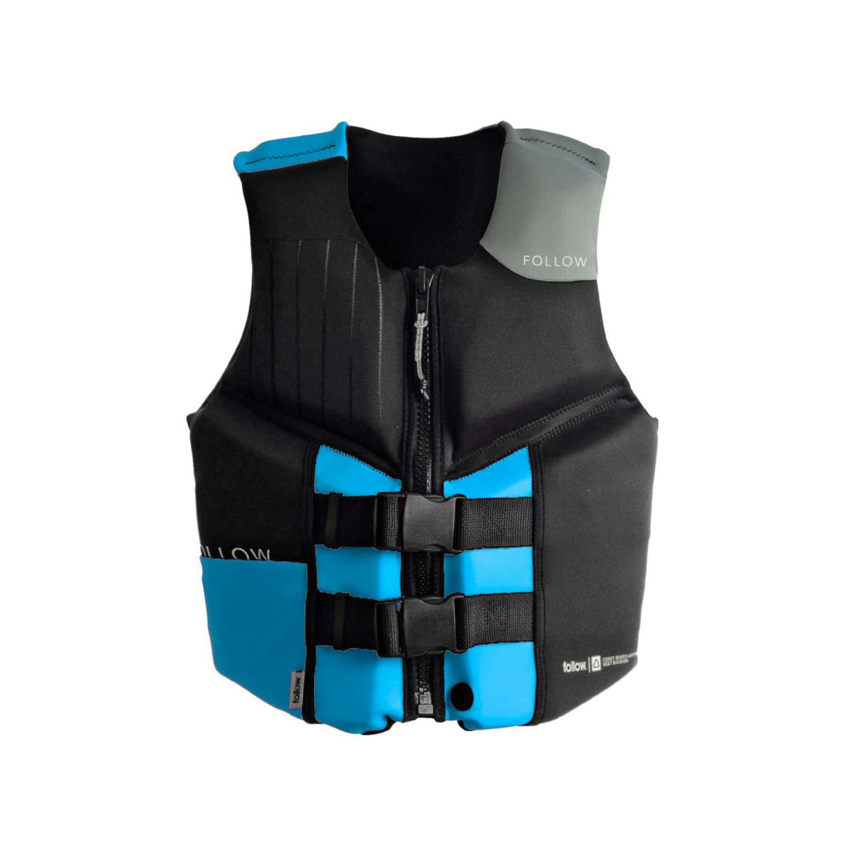 FollowのCure2 CGA Ladies（黒と青）初心者女性用ライフジャケットの正面