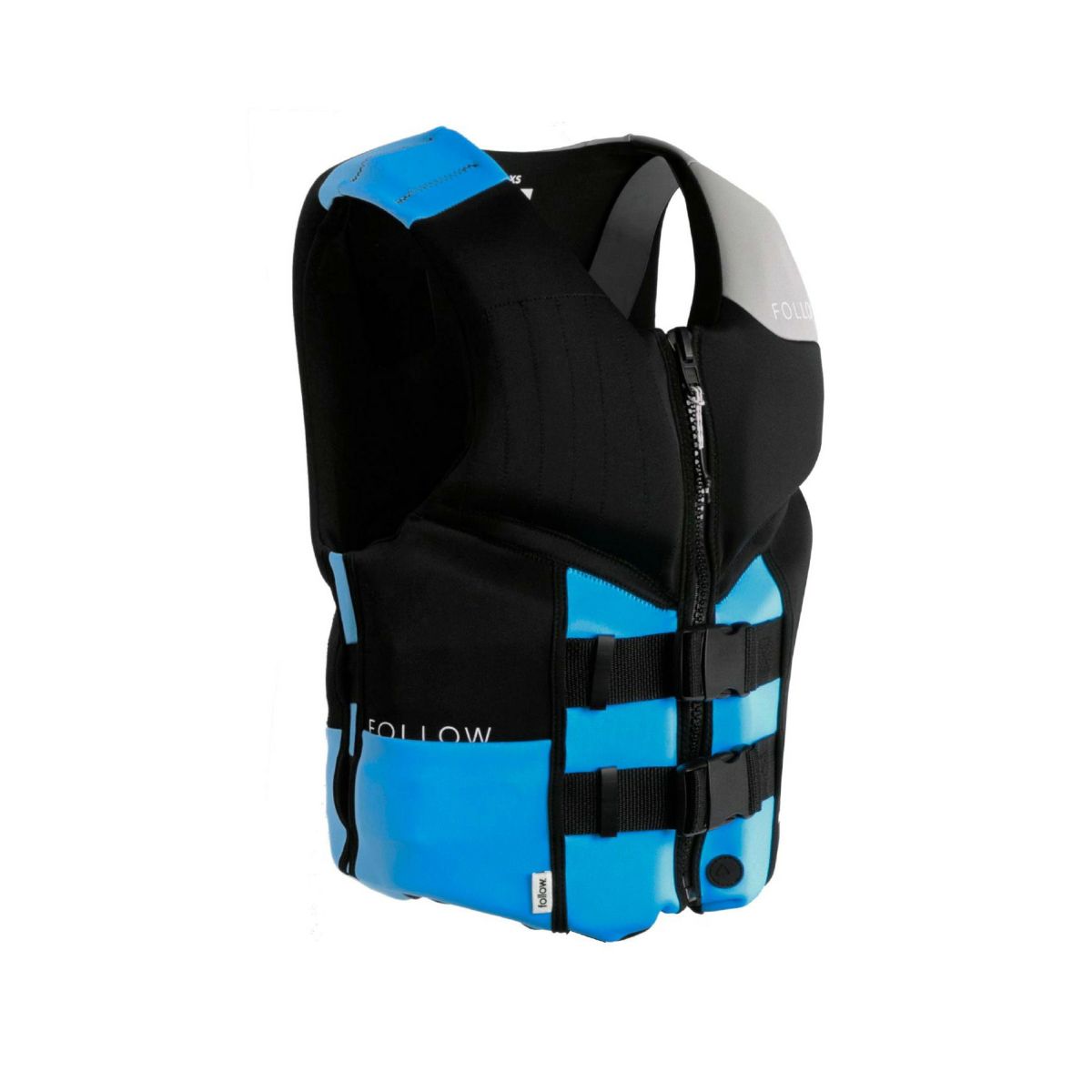 FollowのCure2 CGA Ladies（黒と青）初心者女性用ライフジャケットの側面