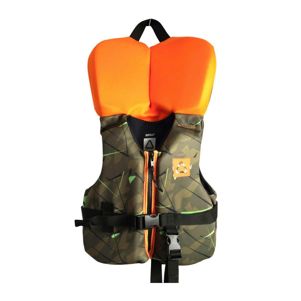 FollowのPop CGA INFANT（オレンジとカーキ）子供用ライフジャケット　正面